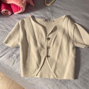 Zara Off-White Short Sleeve Cardigan